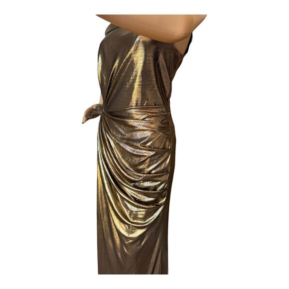 IEENA for Mac Duggal Gold Metallic One-Shoulder Gown style 26728 size 8 - Picture 9 of 17